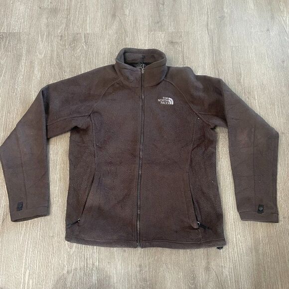 North Face Sweater Womens Brown Full Zip Logo Deep Pile Fleece Sz M - Picture 1 of 3